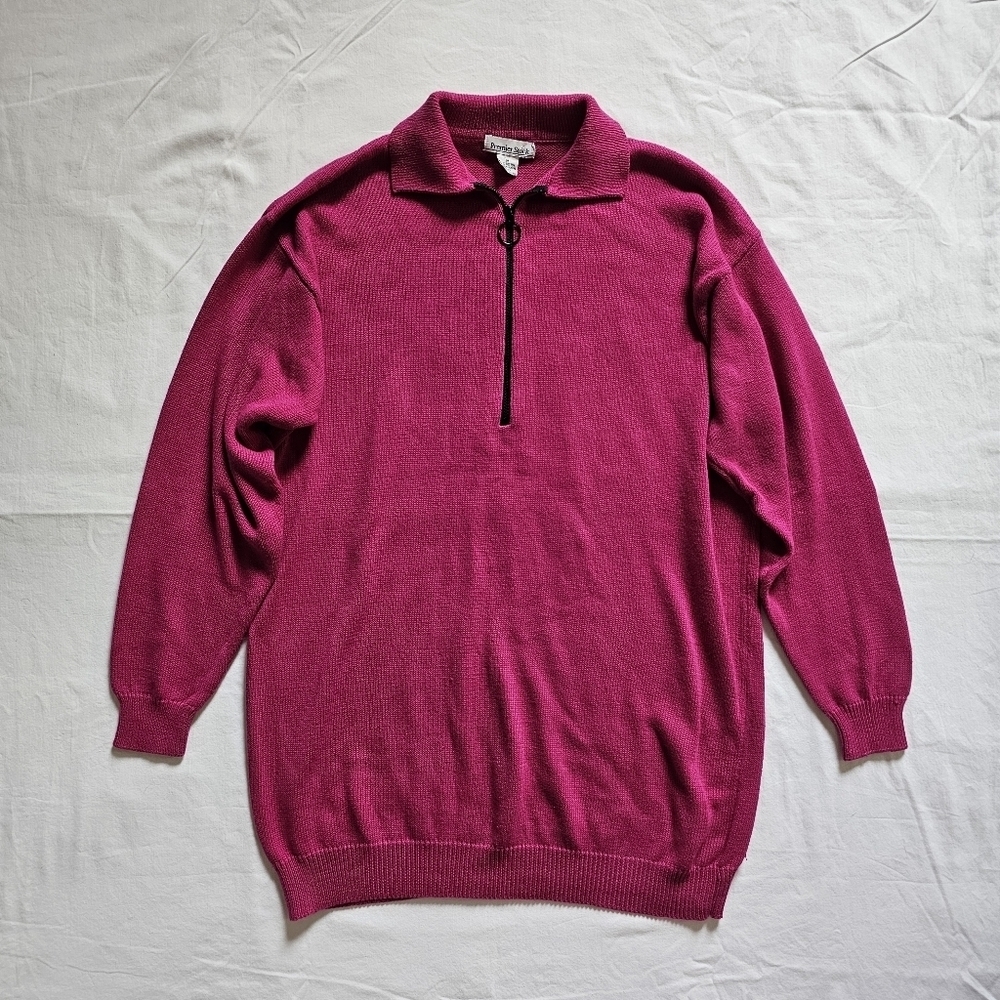 Premier Stock vintage cotton elongated fusia sweater quarter zip sweater Size M
